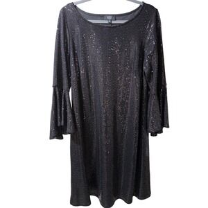 MSK New Women Sparkling Black Sequin Bell Sleeve Dress 1X Party Evening Cocktail